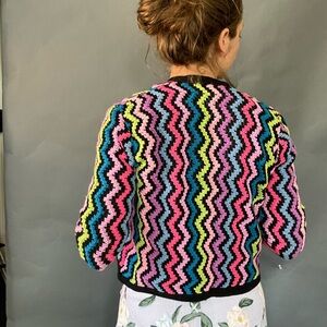 Vintage 1960’s Rainbow knit cardigan, natural fibers. Medium, fits like small